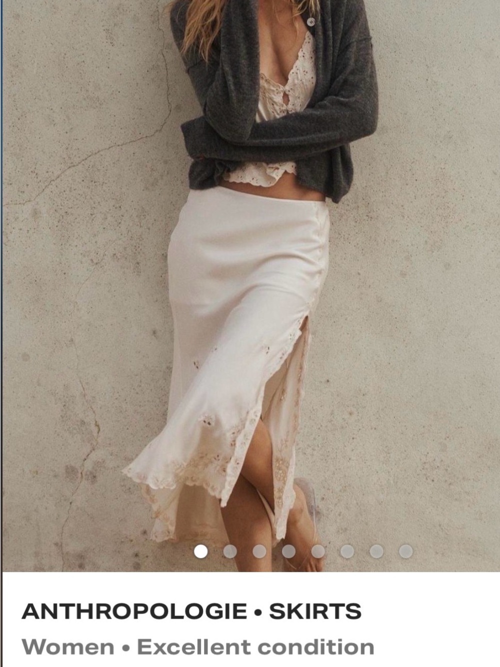 Anthropologie Cream Lace-Trim Midi Slip Skirt